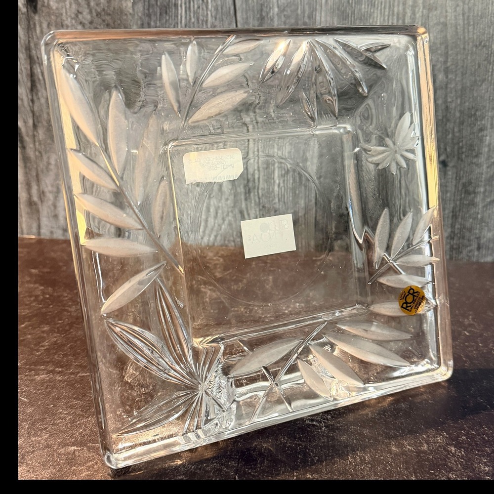 Studio Nova RCR Photo Frame‎ Frosted Leaf Lead Crystal Clear 8x8 1990s Vintage